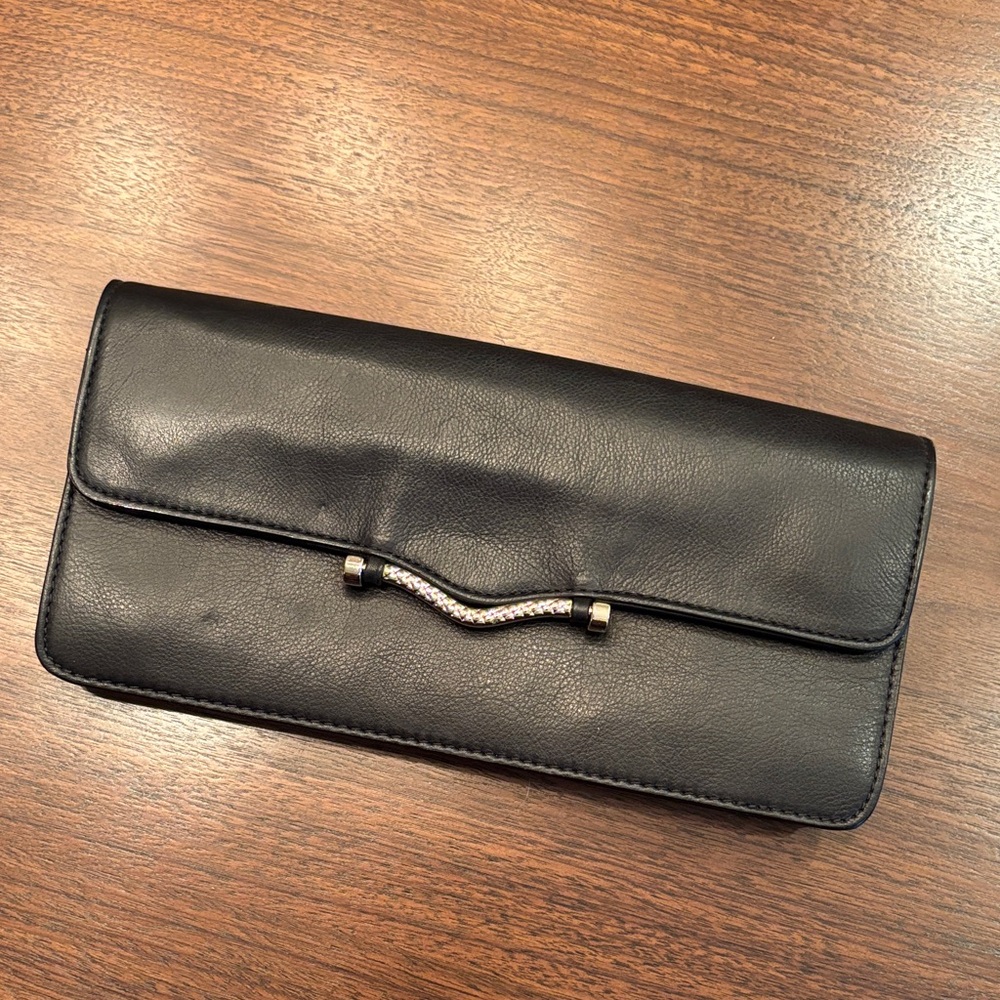 Black Leather Clutch with Silver Accent